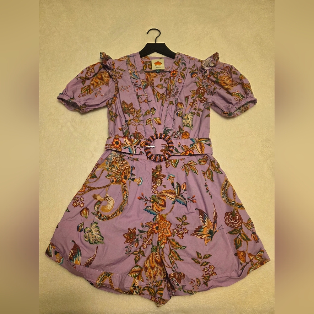 Farm Rio Lilac Floral Monkey Short Sleeve Romper XXS